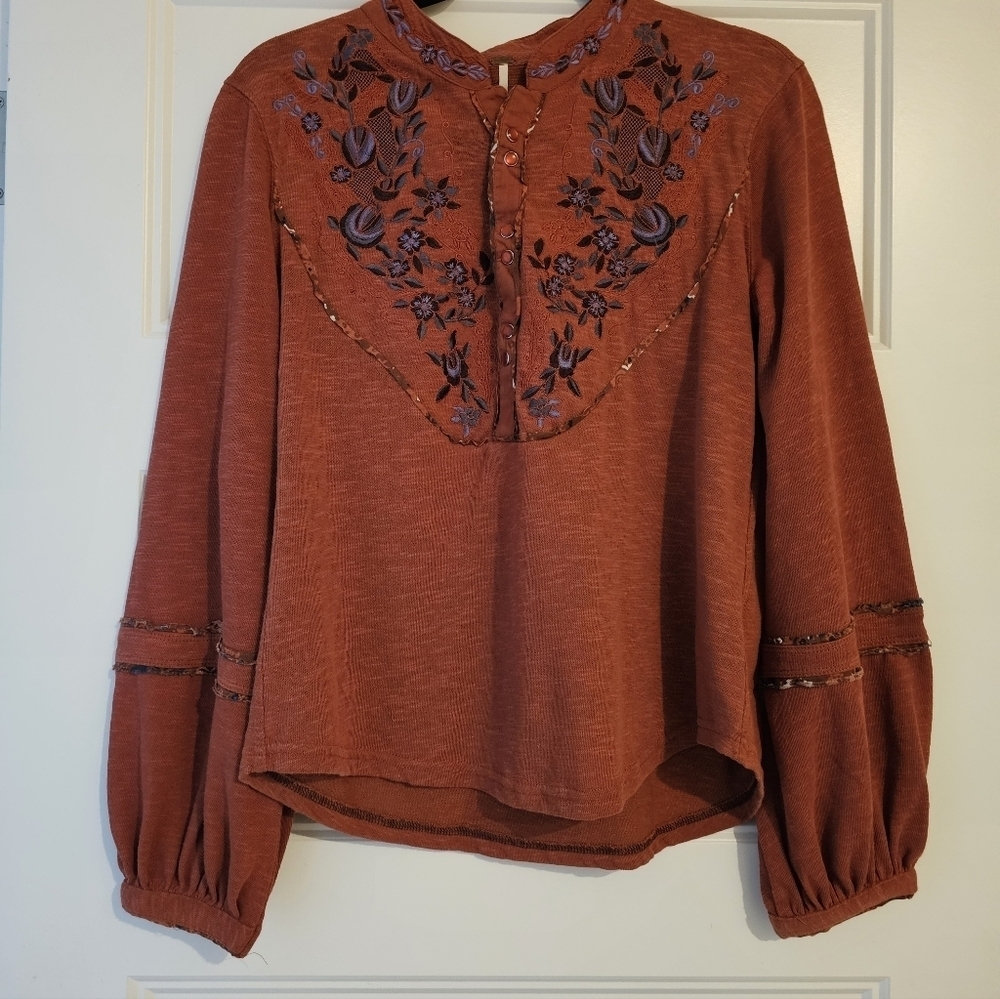 Free People Sundance Kid Western Henley Top xs